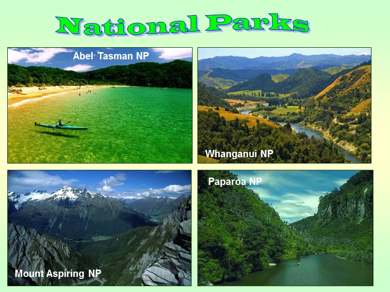 Abel Tasman NP Mount Aspiring NP Whanganui NP Paparoa NP National Parks